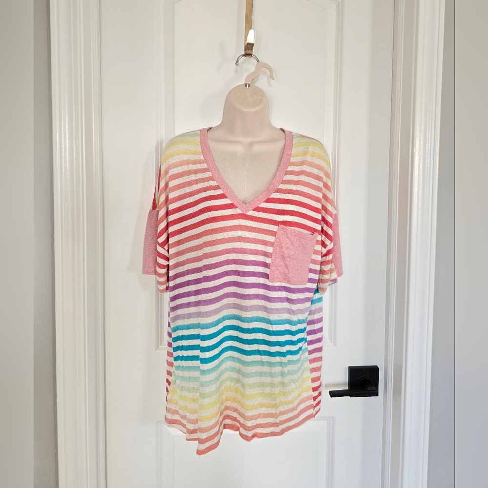 BiBi Pink and White Striped Short Sleeve Tee Sz Medium